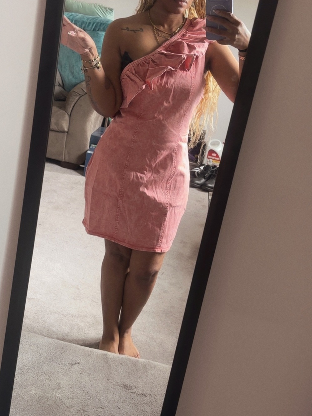 Pink One-Shoulder Ruffle Dress - Picture 3 of 8
